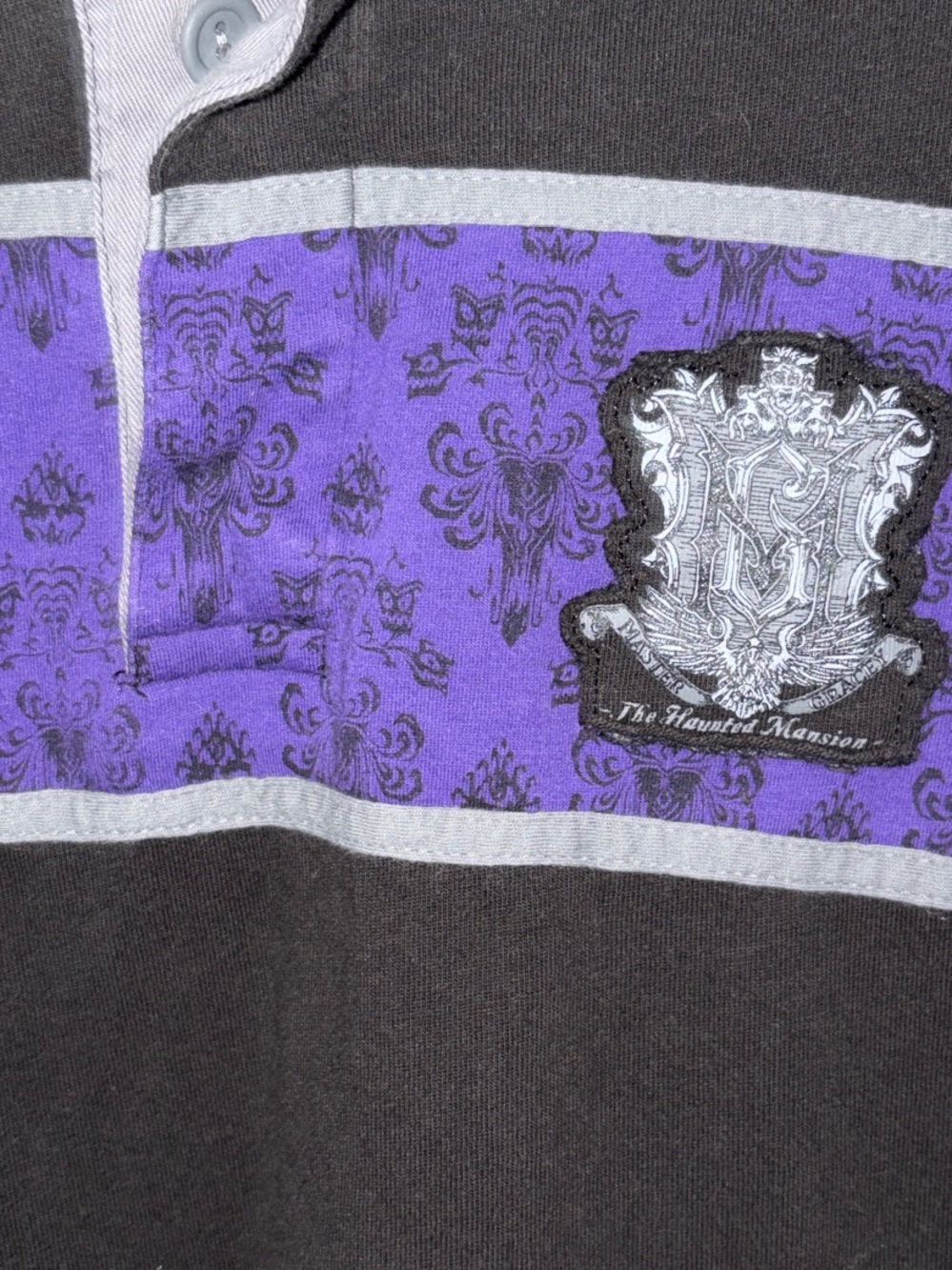 Disney Haunted Mansion Shirt Mens XL Black Purple Long Sleeve Rugby - Picture 2 of 4